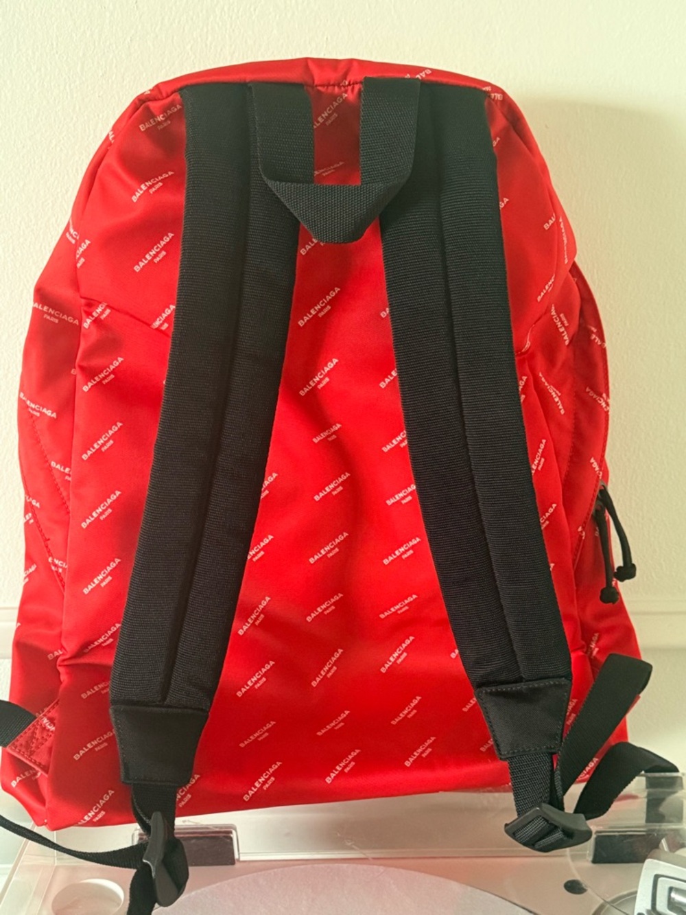 Balenciaga Explorer Red Logo Print Nylon Backpack Black Straps - Picture 6 of 6